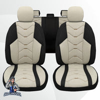 Thumbnail for Car Seat Cover Set - Verita Elegance Design White 5 Seats + Headrests (Full Set) Leather & Linen Fabric