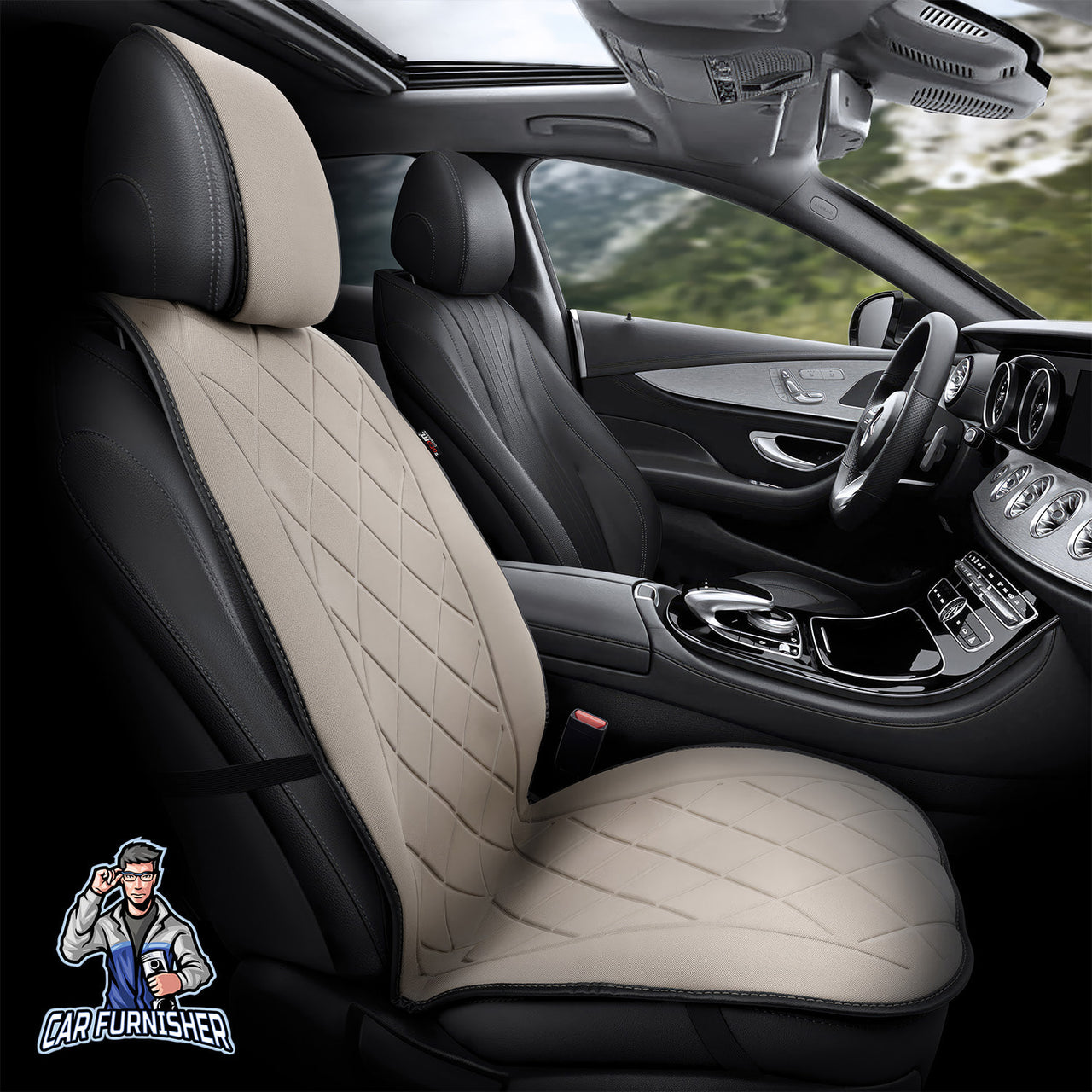 Car Seat Protector - Active Pro Design Beige 1x Front Seat Fabric