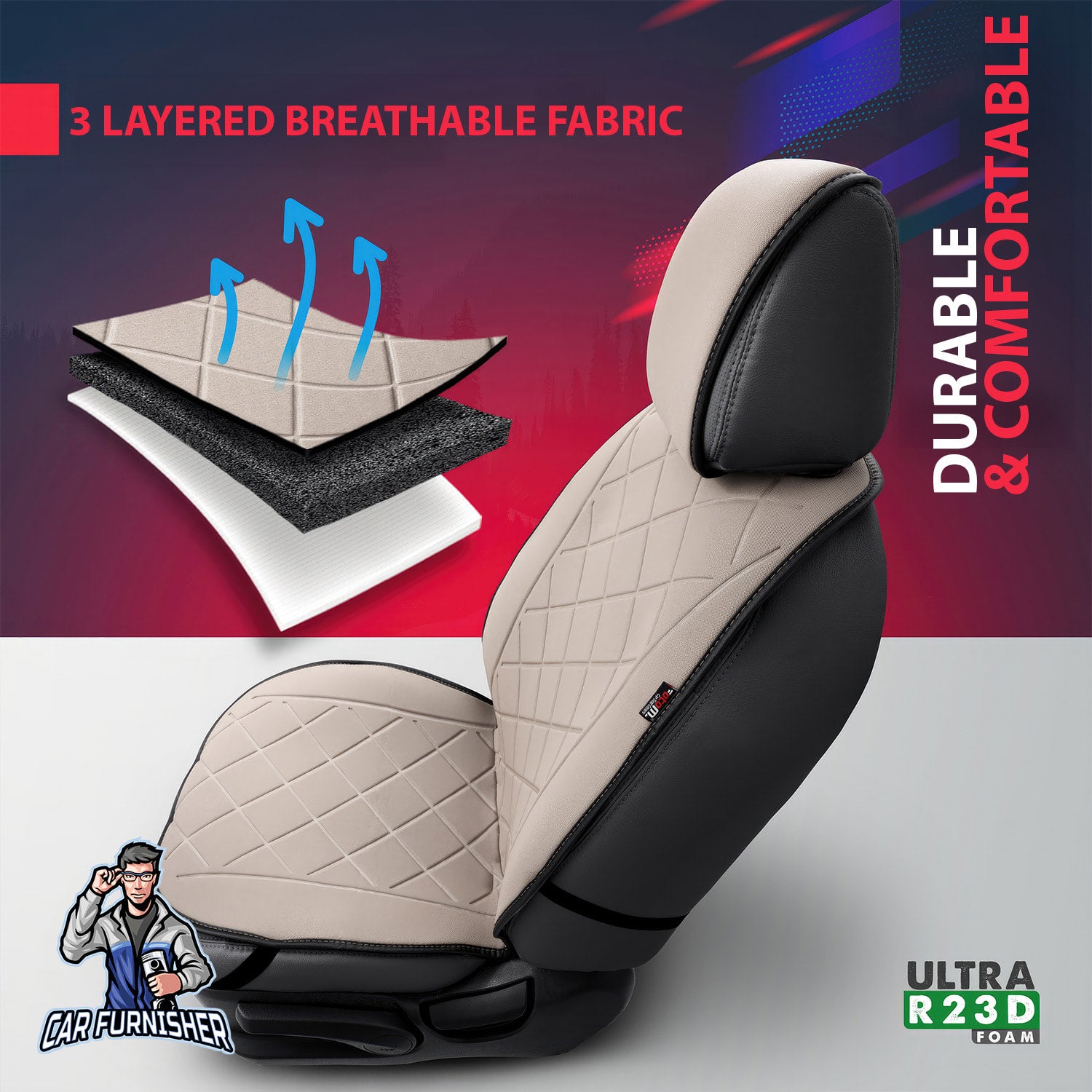 Car Seat Protector - Active Pro Design Beige 1x Front Seat Fabric