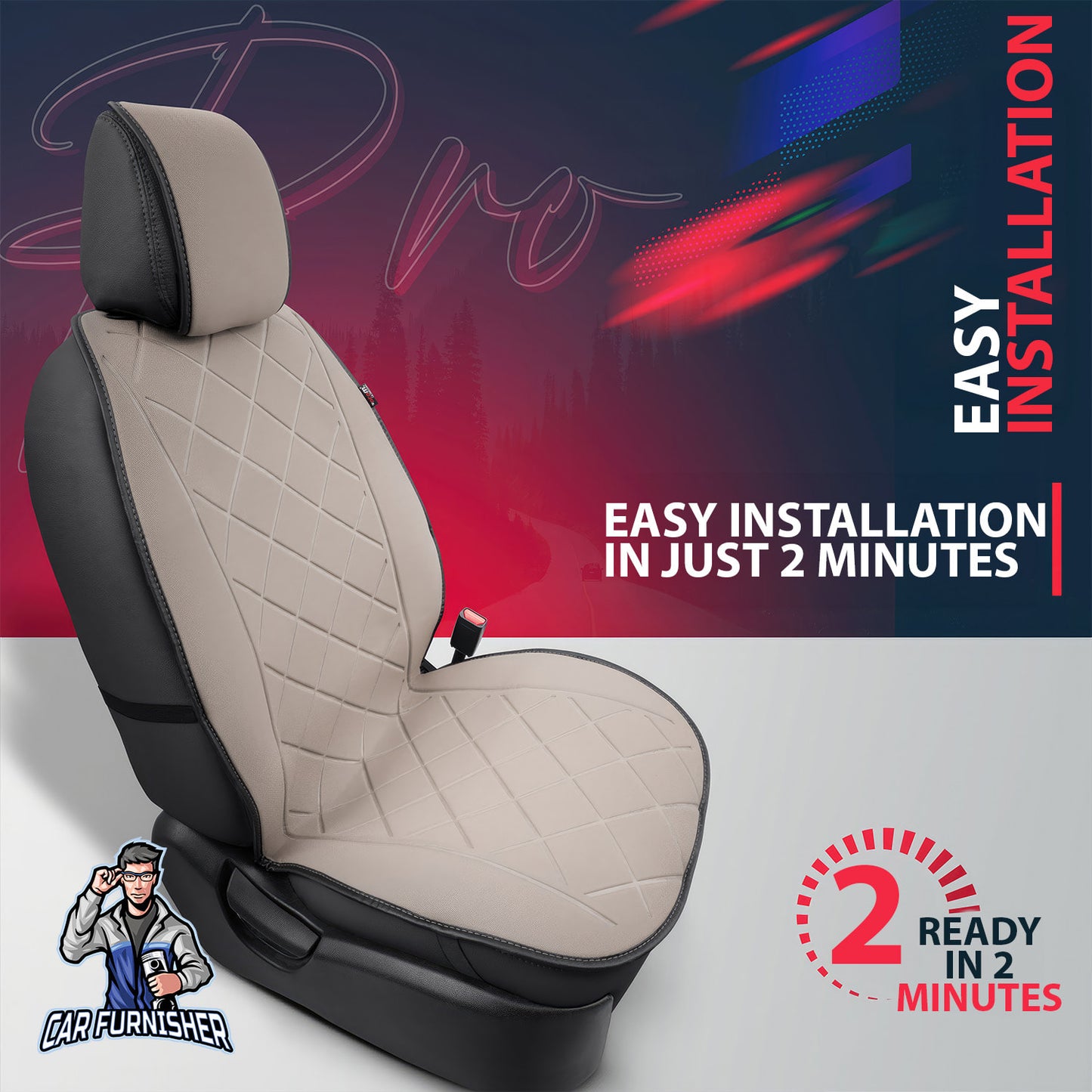 Car Seat Protector - Active Pro Design Beige 1x Front Seat Fabric