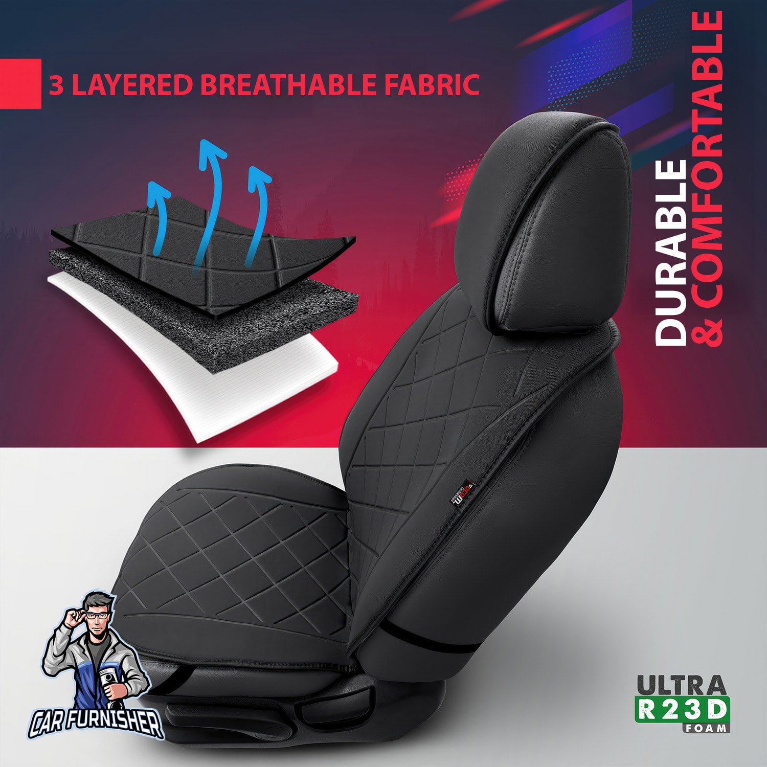 Car Seat Protector - Active Pro Design Black 1x Front Seat Fabric