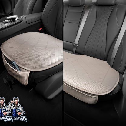 Car Seat Protector - Premium Leather Design Beige Bottom Set (2x Front Bottoms & 1x Back Bottom) Leather