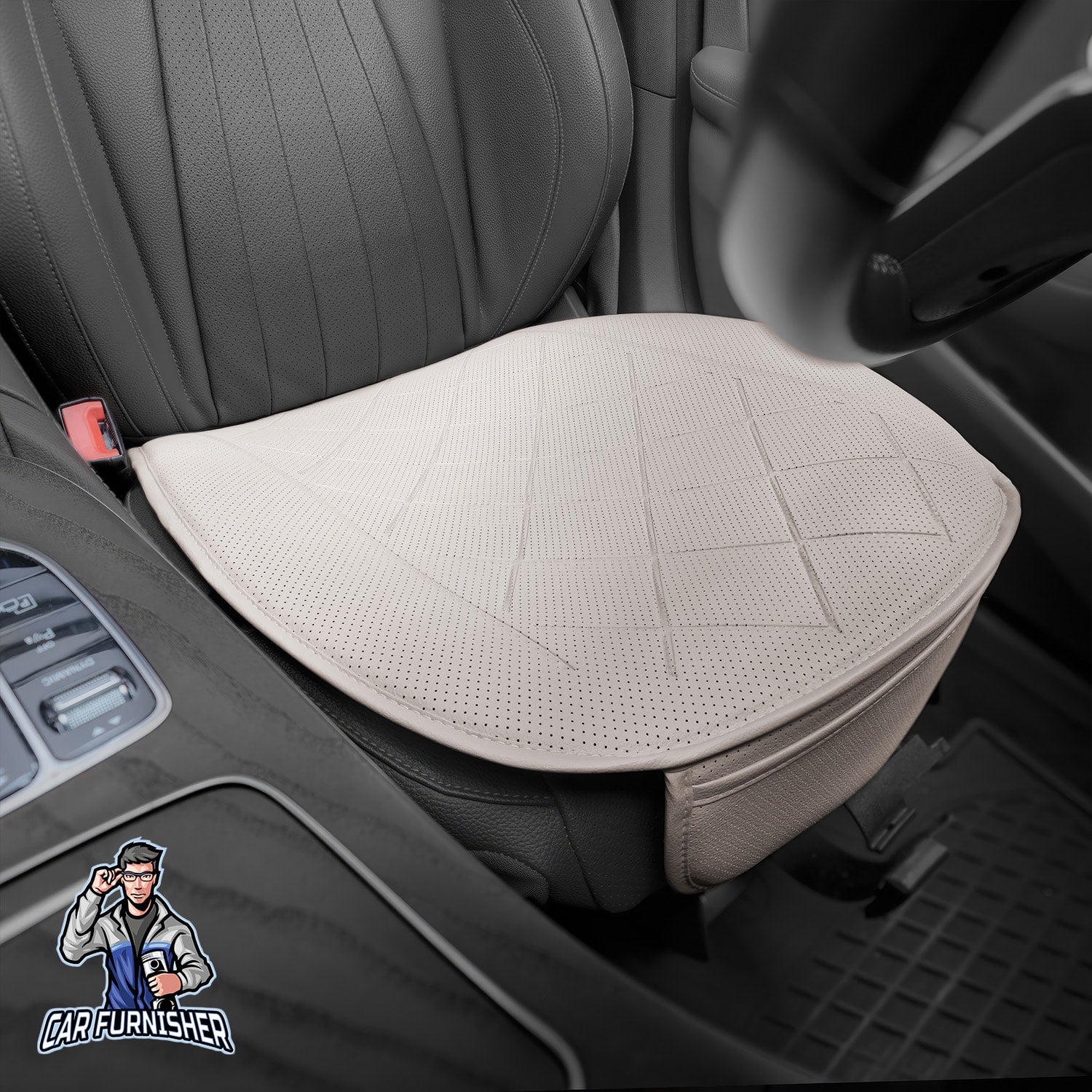 Car Seat Protector - Premium Leather Design Beige 1x Front Seat Bottom Leather