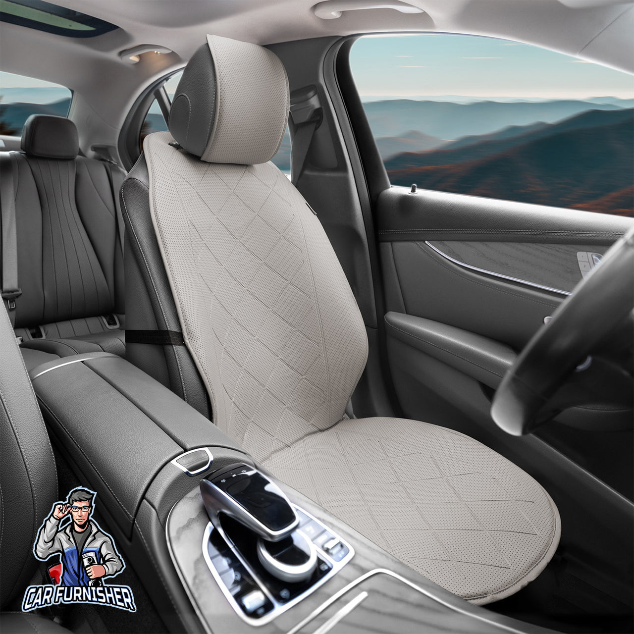 Car Seat Protector - Premium Leather Design Beige 1x Front Seat Leather