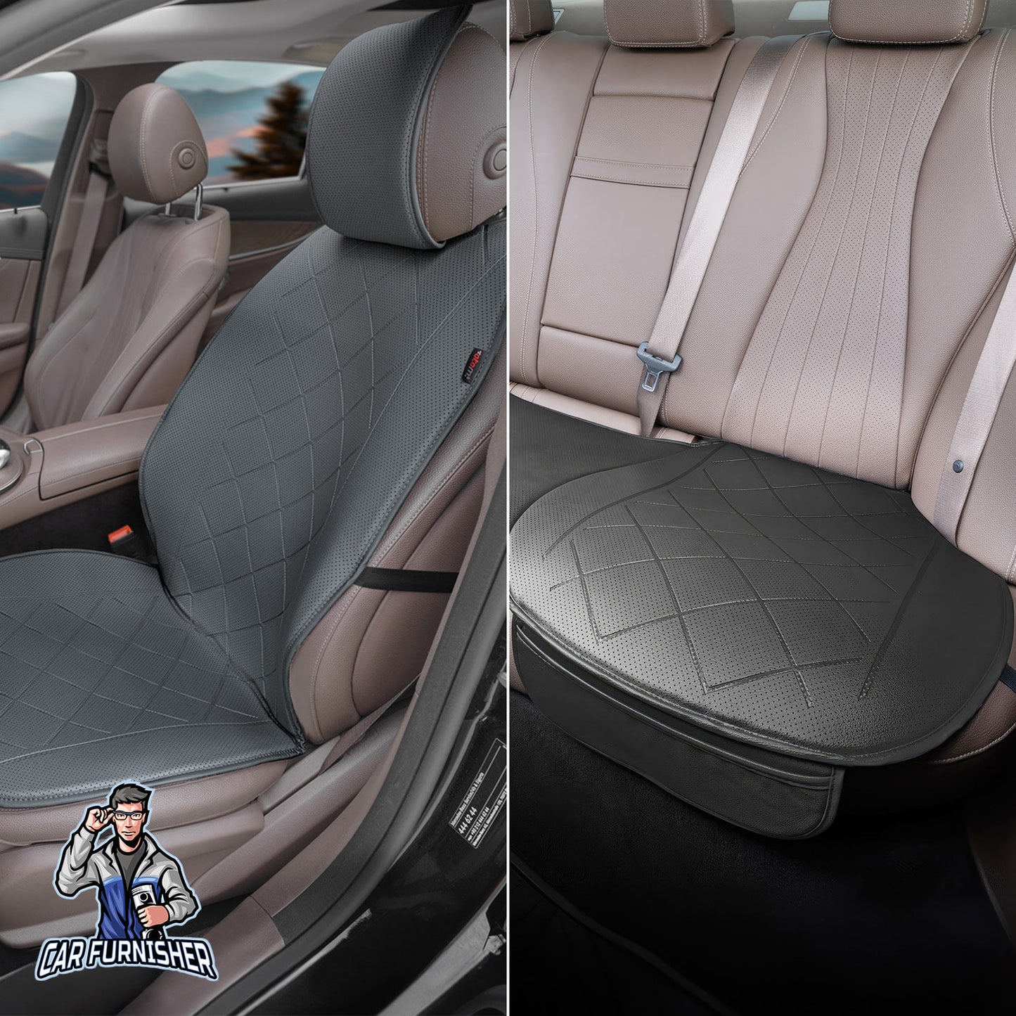 Car Seat Protector - Premium Leather Design Smoked Full Set (2x Front Seats & 1x Back Bottom) Leather