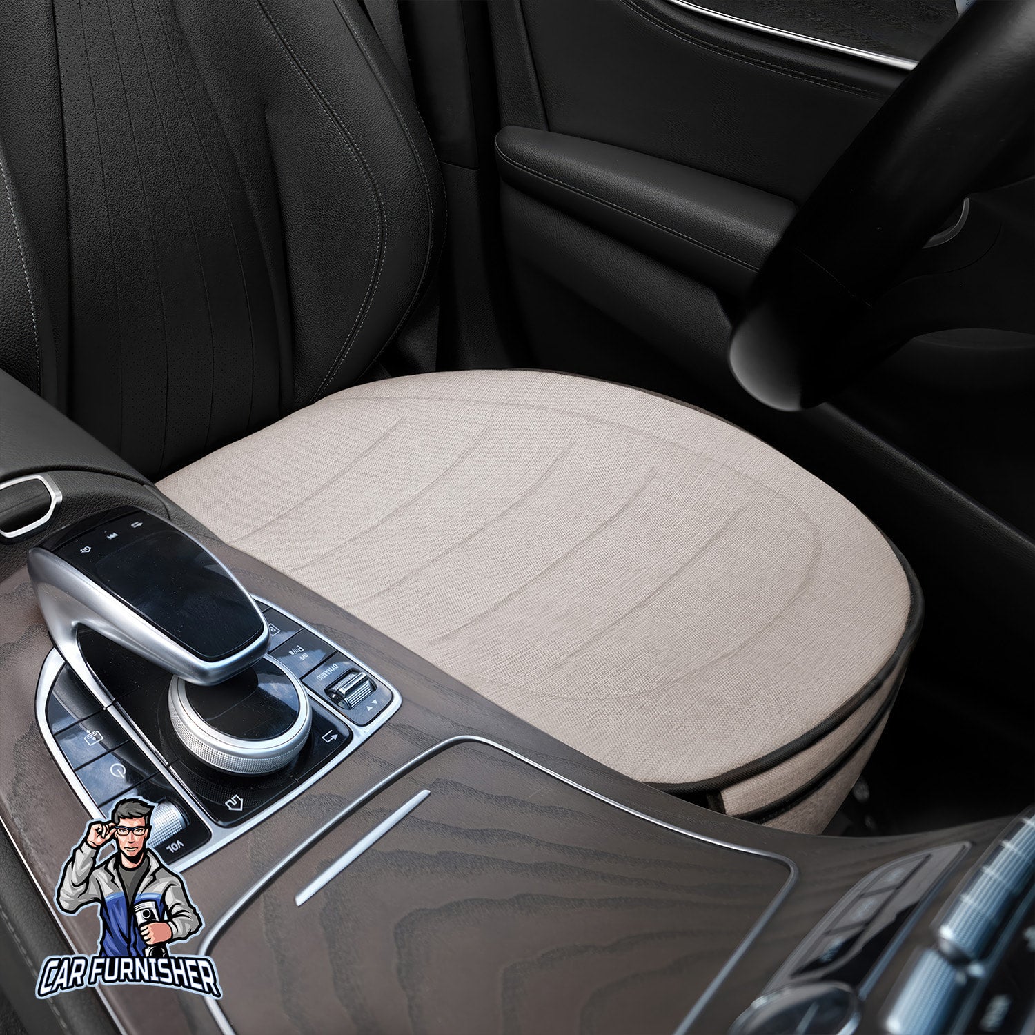 Car Seat Protector - Premium Linen Design Beige 1x Front Seat Bottom Linen Fabric