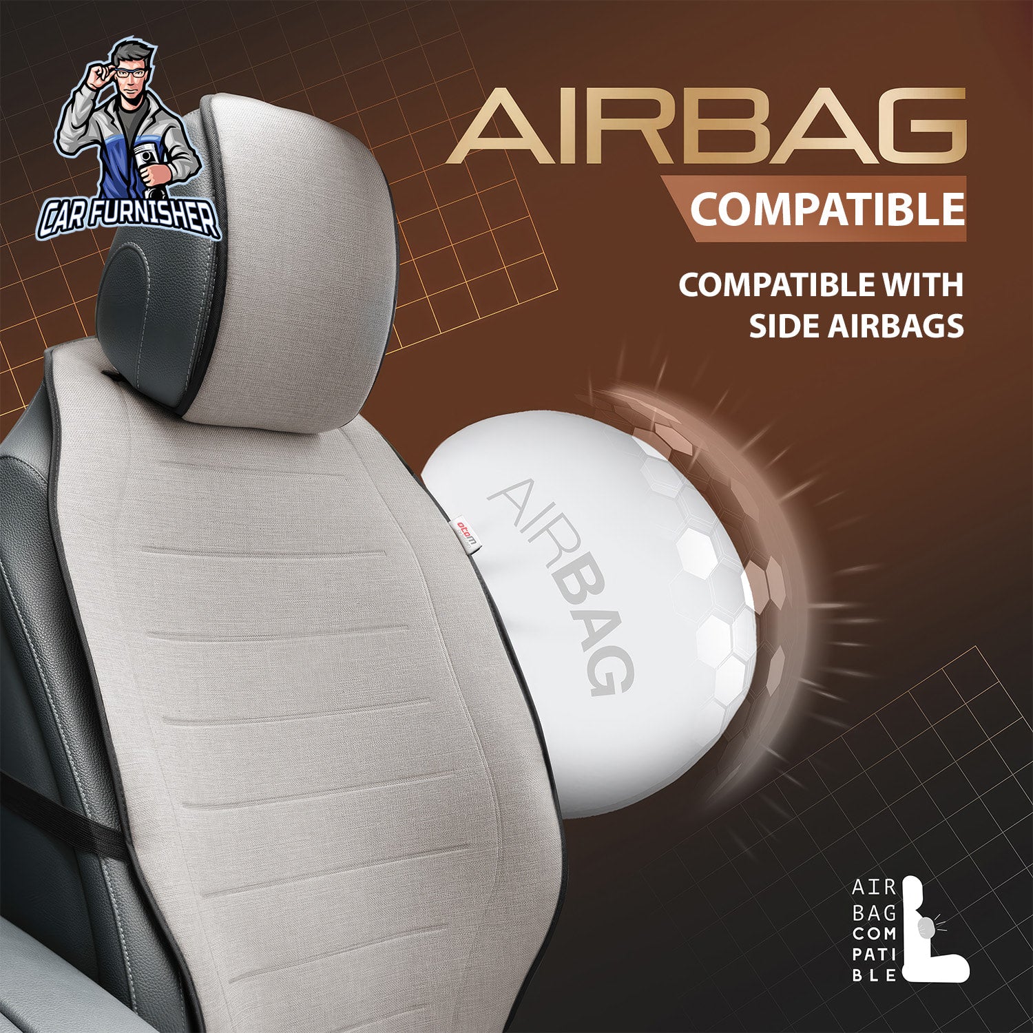 Car Seat Protector - Premium Linen Design Beige 1x Front Seat Linen Fabric