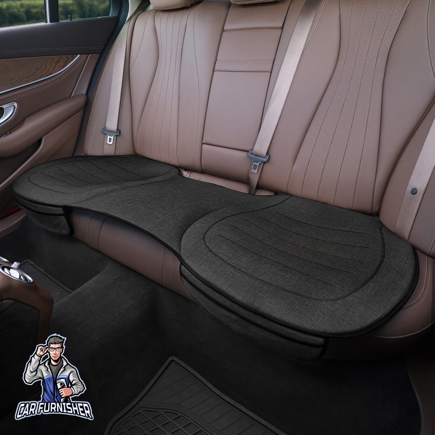 Car Seat Protector - Premium Linen Design Black 1x Back Bottom Linen Fabric