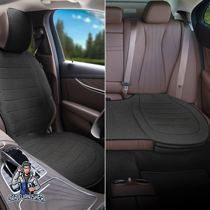 Car Seat Protector - Premium Linen Design Black Full Set (2x Front Back 1x Back Bottom) Linen Fabric