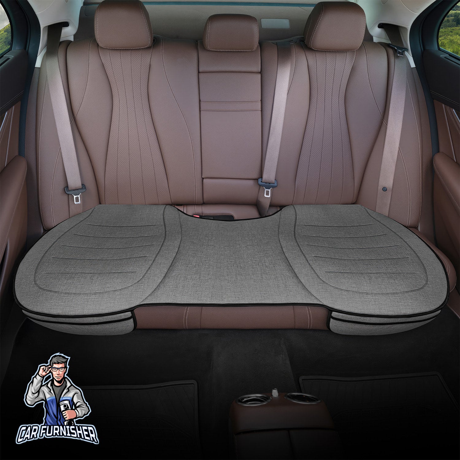 Car Seat Protector - Premium Linen Design Smoked 1x Back Bottom Linen Fabric