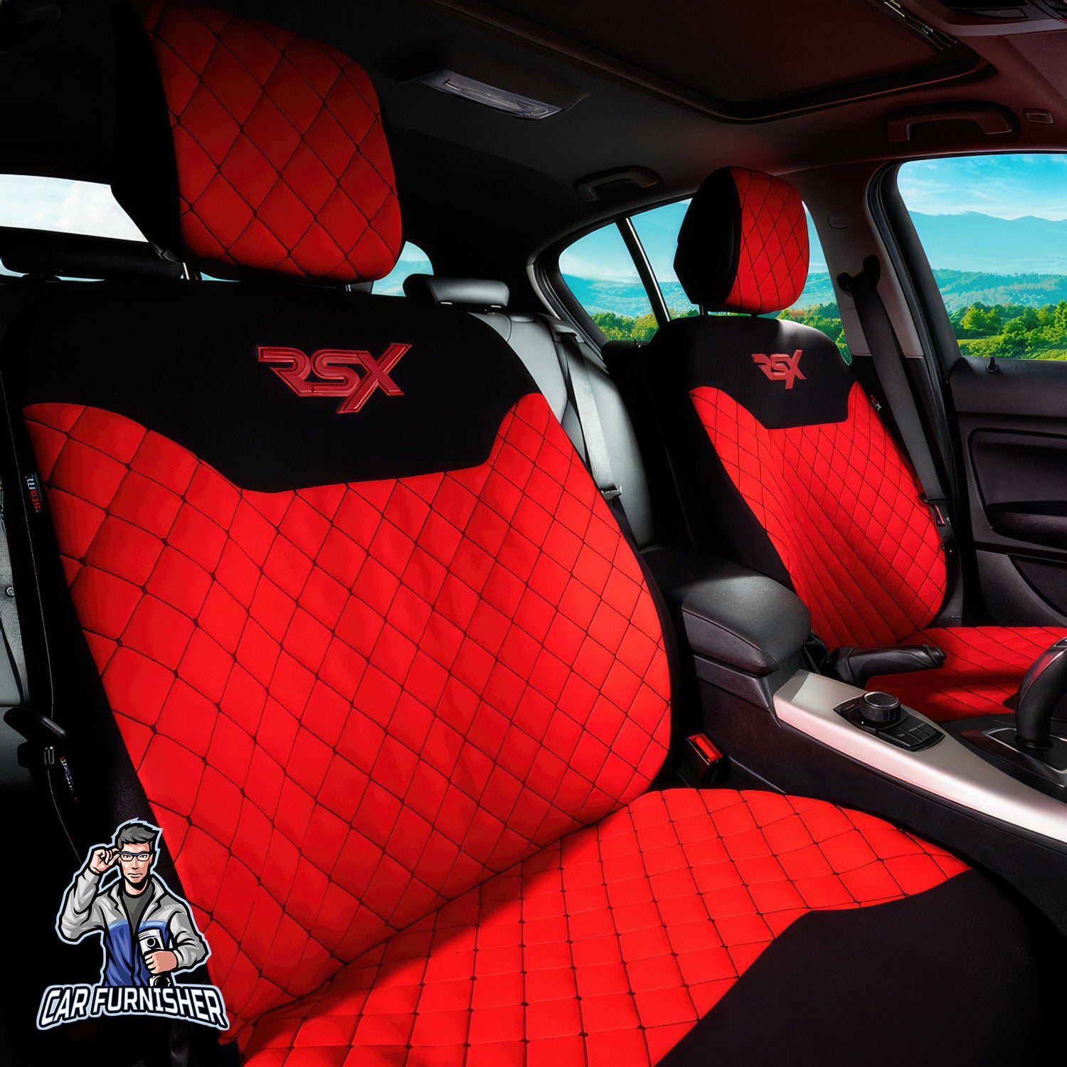 Car Seat Protector - Rsx Sport Design Red 2x Front Seat Fabric