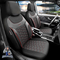 Thumbnail for Mercedes 190 Seat Covers Carbon Design Dark Red 5 Seats + Headrests (Full Set) Leather & Lacoste Fabric