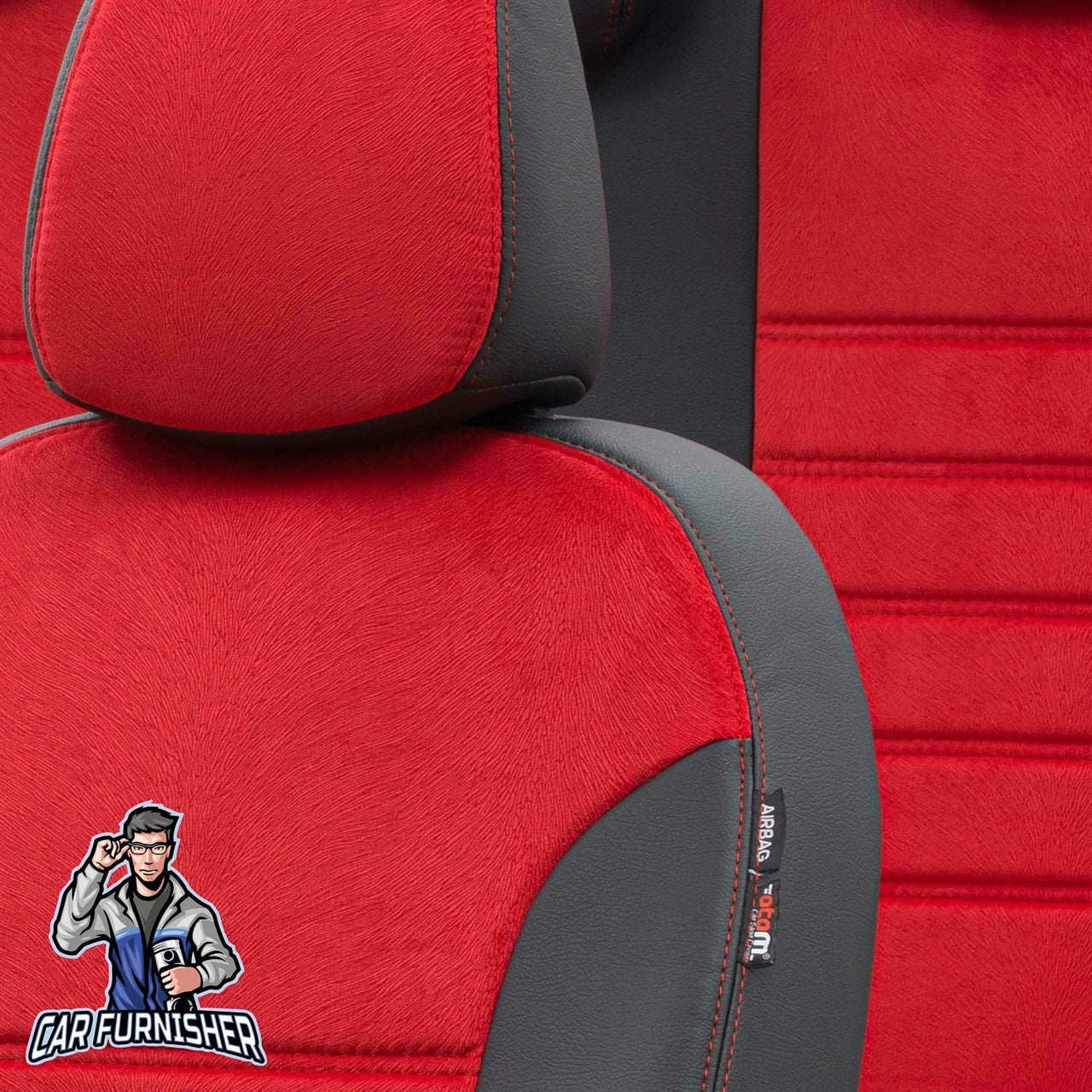 Chevrolet Spark Seat Covers London Foal Feather Design Red Leather & Foal Feather