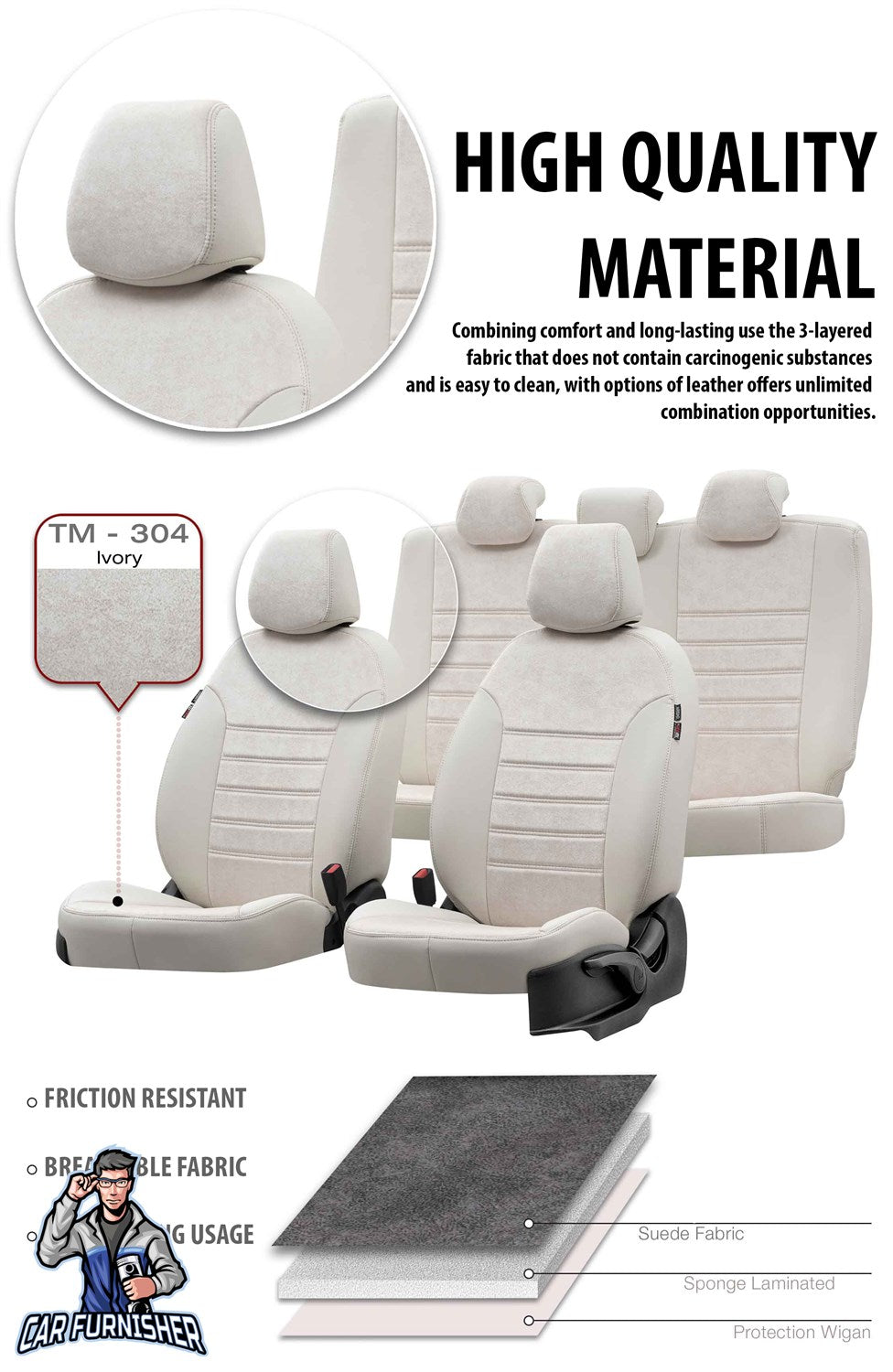 Chevrolet Spark Seat Covers Milano Suede Design Ivory Leather & Suede Fabric