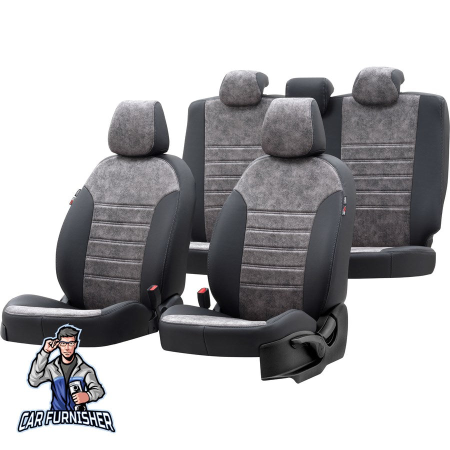 Chevrolet Spark Seat Covers Milano Suede Design Smoked Black Leather & Suede Fabric