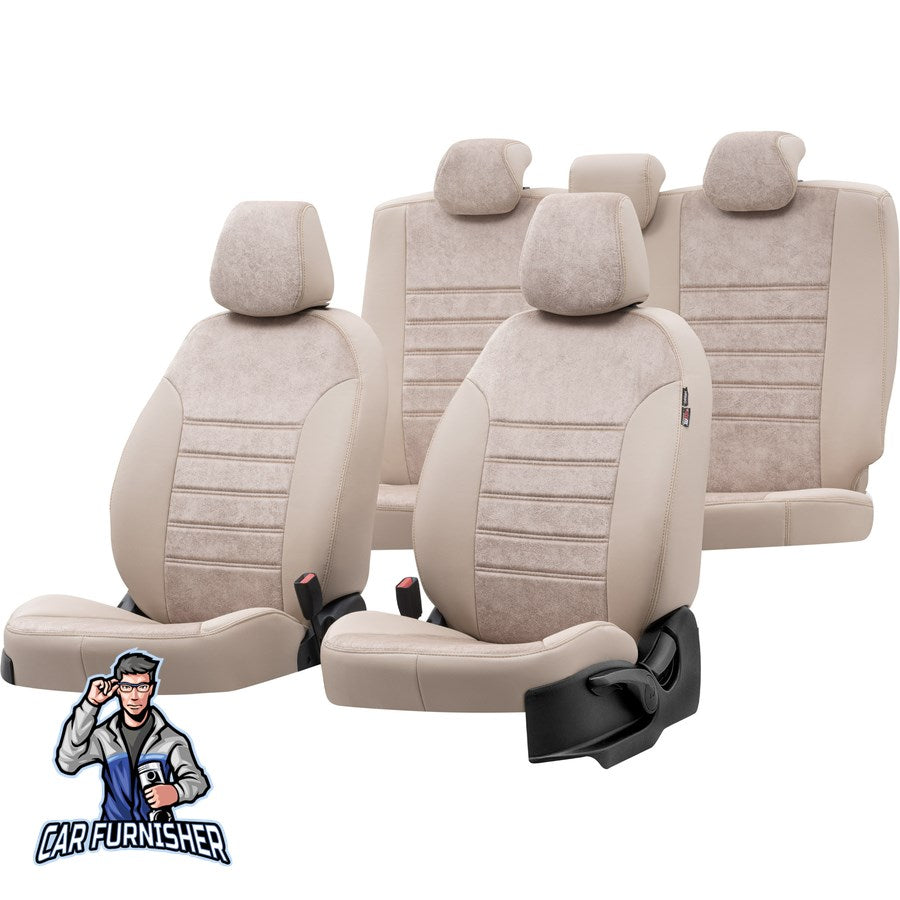 Chevrolet Spark Seat Covers Milano Suede Design Beige Leather & Suede Fabric