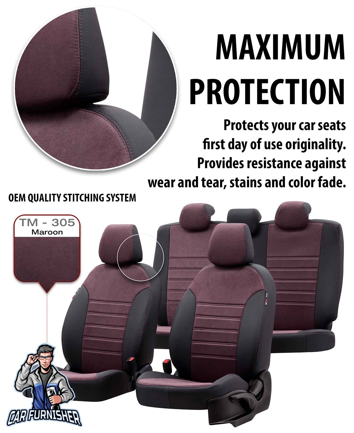 Chevrolet Spark Seat Covers Milano Suede Design Burgundy Leather & Suede Fabric