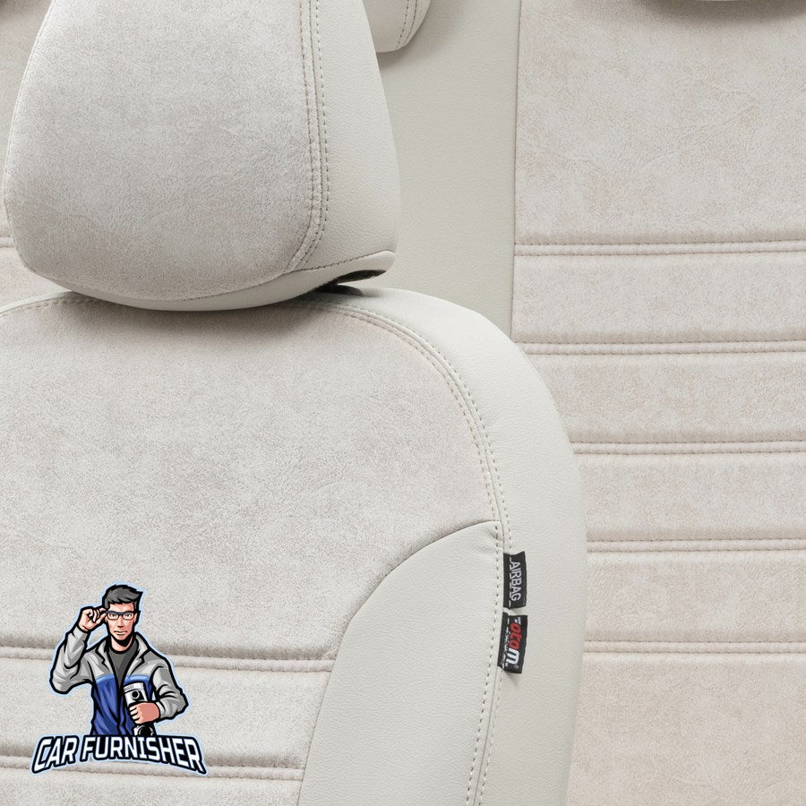 Chevrolet Spark Seat Covers Milano Suede Design Ivory Leather & Suede Fabric