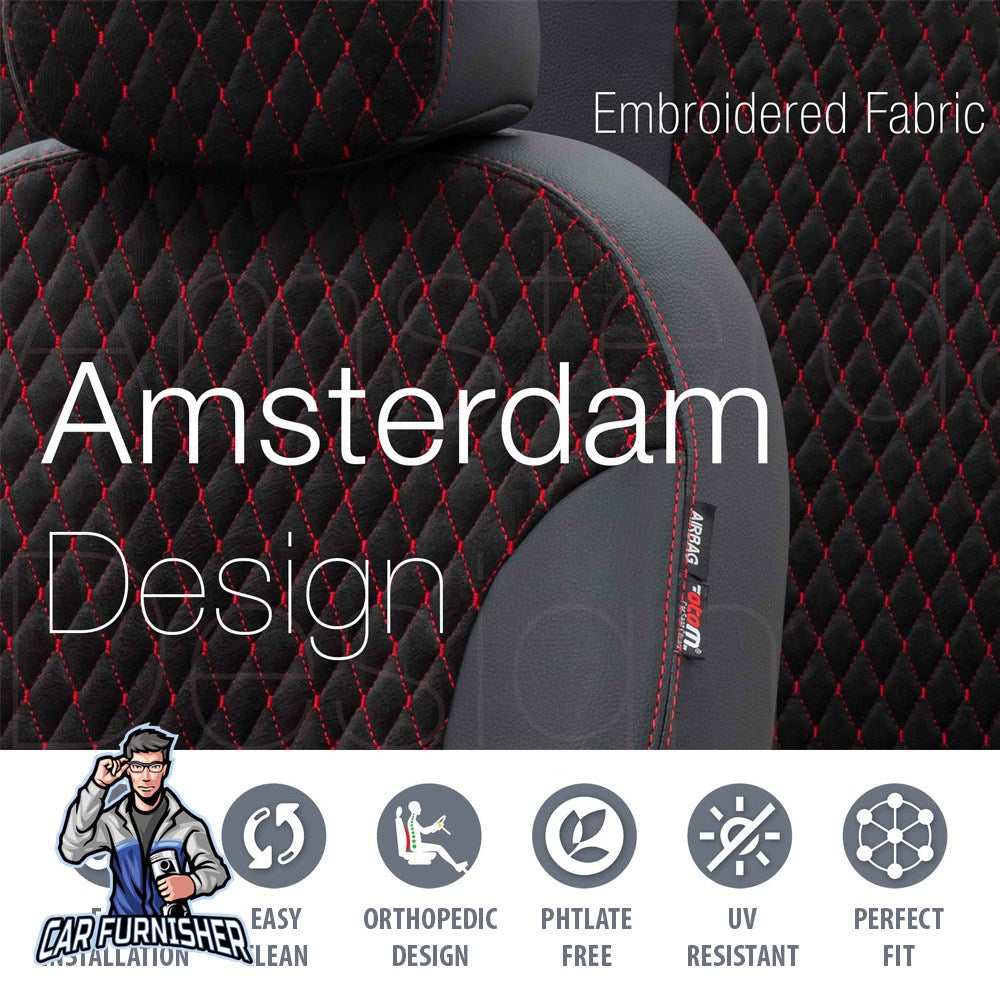 Chevrolet Spark Seat Covers Amsterdam Foal Feather Design Red Leather & Foal Feather