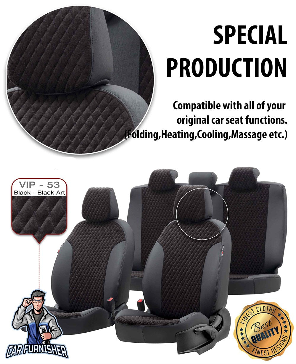 Chevrolet Spark Seat Covers Amsterdam Foal Feather Design Smoked Black Leather & Foal Feather