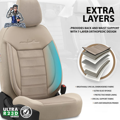 Car Seat Cover Set - Comfortline Design Beige 5 Seats + Headrests (Full Set) Leather & Foal Feather Fabric