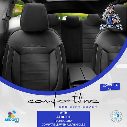 Car Seat Cover Set - Comfortline Design Black 5 Seats + Headrests (Full Set) Leather & Foal Feather Fabric