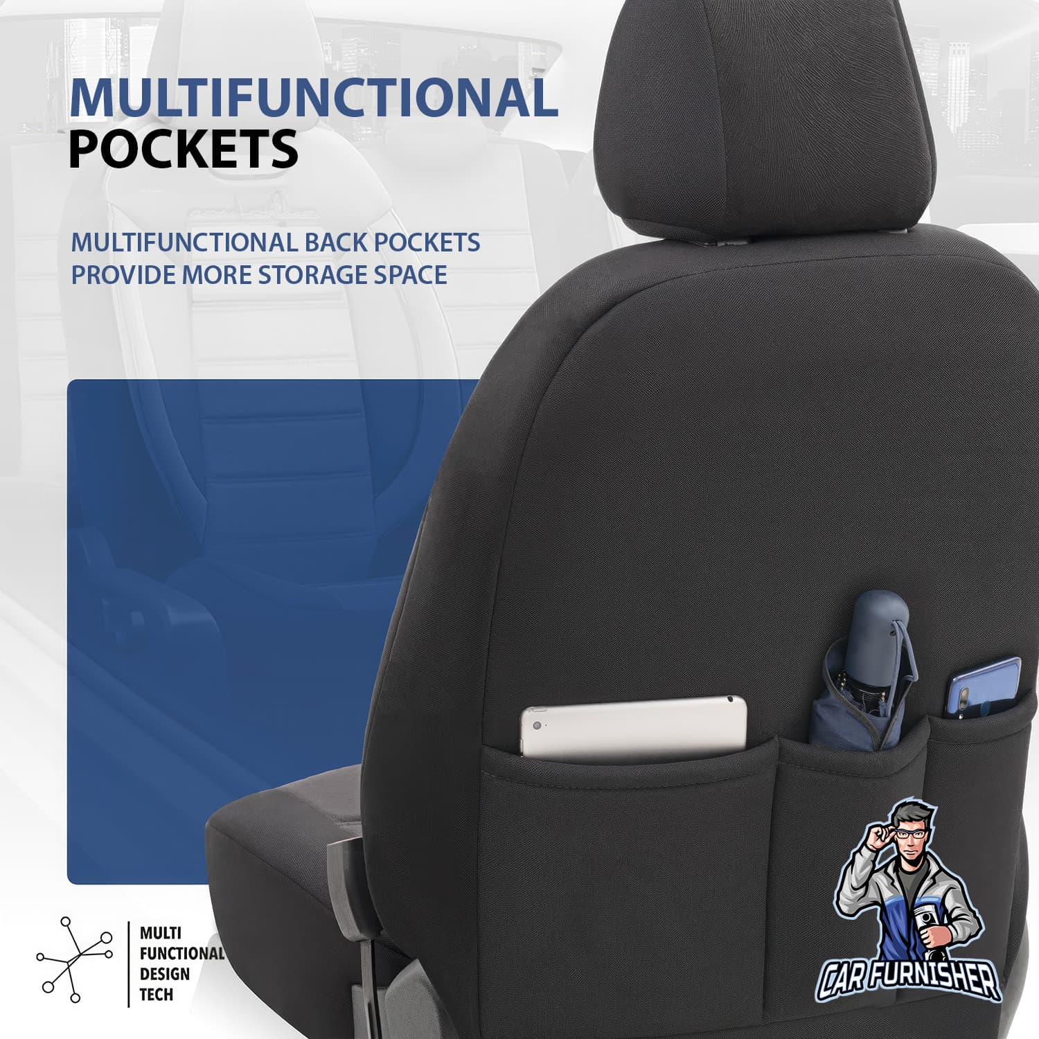 Car Seat Cover Set - Comfortline Design Black 5 Seats + Headrests (Full Set) Leather & Foal Feather Fabric