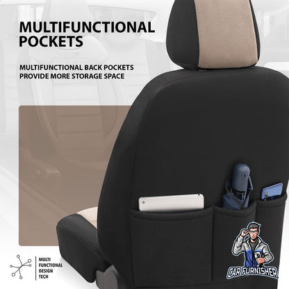 Car Seat Cover Set - Comfortline Design Dark Beige 5 Seats + Headrests (Full Set) Leather & Foal Feather Fabric