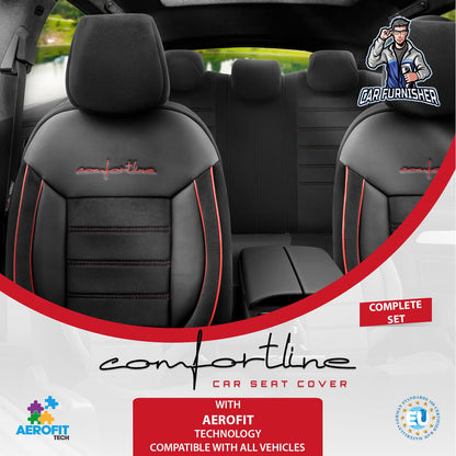 Car Seat Cover Set - Comfortline Design Dark Red 5 Seats + Headrests (Full Set) Leather & Foal Feather Fabric