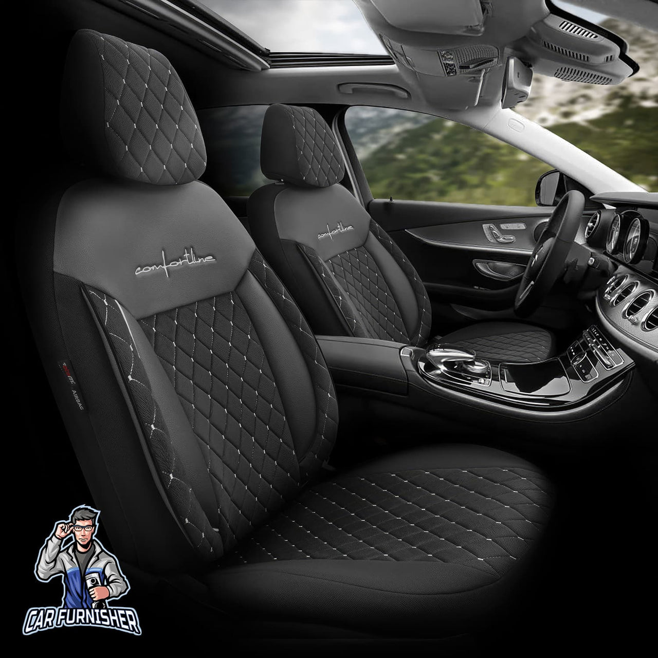 Audi A7 Seat Covers Comfortline Vip Design Dark Gray 5 Seats + Headrests (Full Set) Leather & Embroidered VIP Foal Feather Fabric