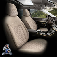 Thumbnail for Mercedes 190 Seat Covers Comfortline Vip Design Beige 5 Seats + Headrests (Full Set) Leather & Embroidered VIP Foal Feather Fabric