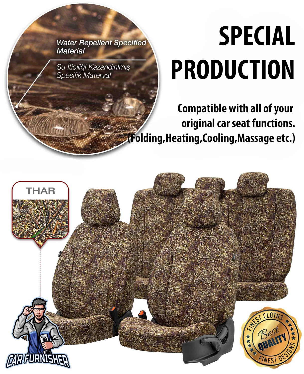 Man TGS Seat Cover Camouflage Waterproof Design Kalahari Camo Front Seats (2 Seats + Handrest + Headrests) Waterproof Fabric