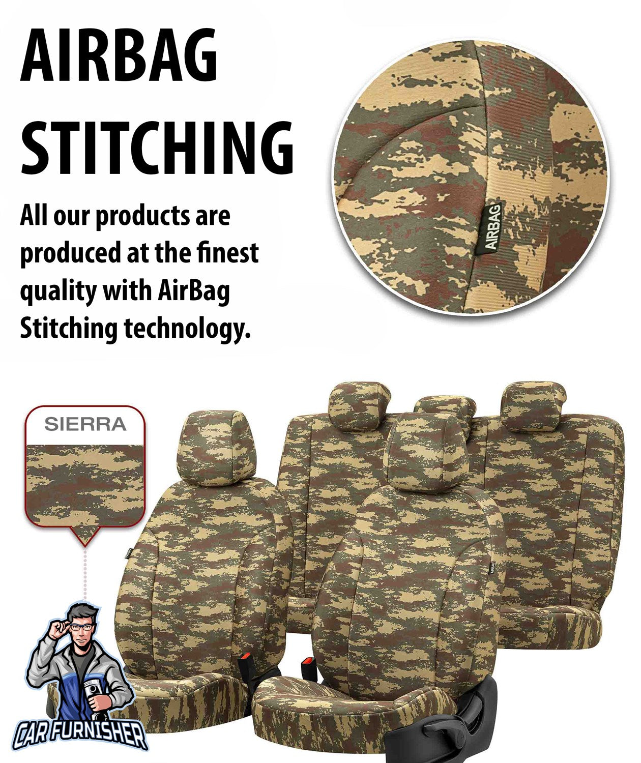 VW CC Comfort Car Seat Cover Coupe 2008-2017 3CC/3C8 Camouflage Kalahari Camo Full Set (5 Seats + Handrest) Fabric