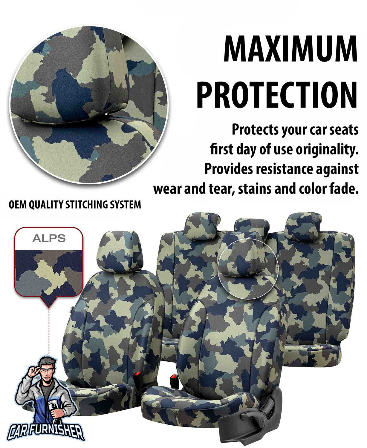 VW CC Comfort Car Seat Cover Coupe 2008-2017 3CC/3C8 Camouflage Everest Camo Full Set (5 Seats + Handrest) Fabric