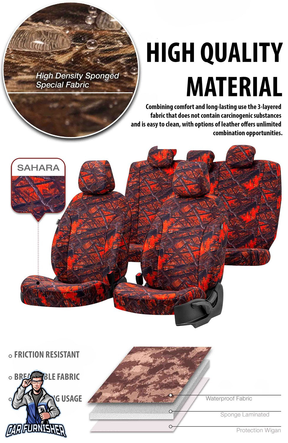 Nissan NV300 Seat Cover Paris Leather & Jacquard Design Sahara Camo Waterproof Fabric