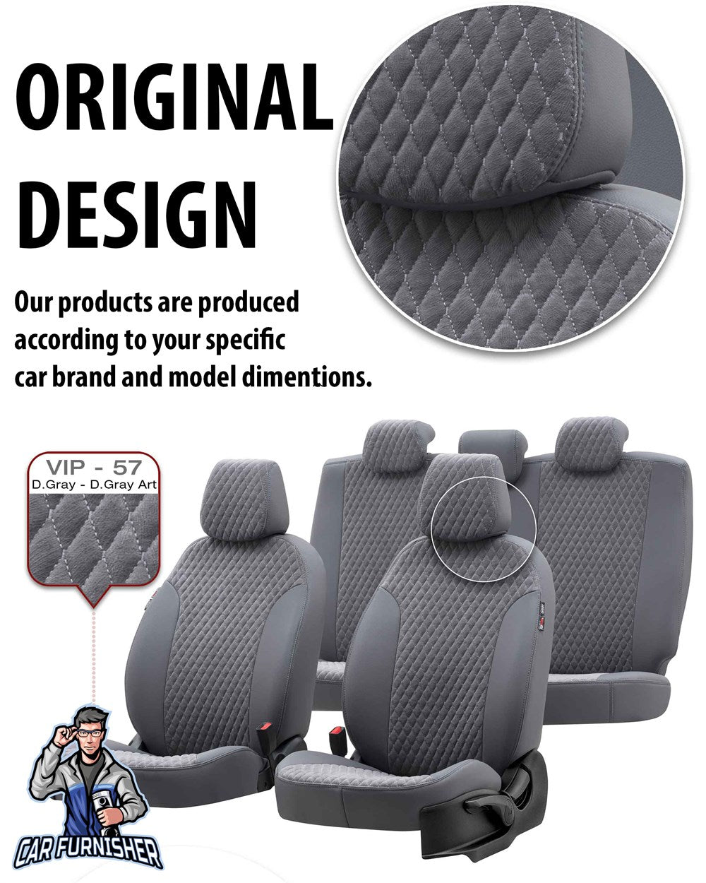 Dacia Spring Seat Covers Amsterdam Foal Feather Design Dark Gray Leather & Foal Feather