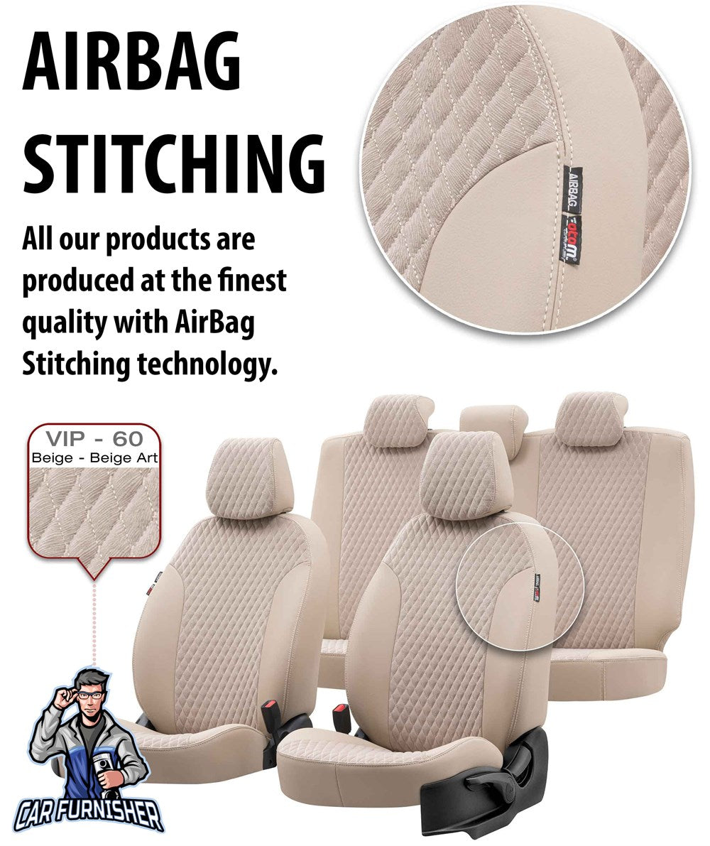 Dacia Spring Seat Covers Amsterdam Foal Feather Design Smoked Black Leather & Foal Feather