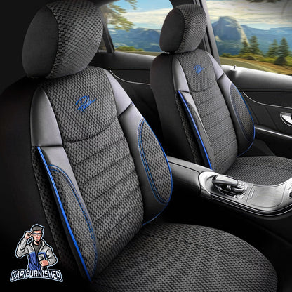 Car Seat Cover Set - Elegant Design Dark Blue 5 Seats + Headrests (Full Set) Leather & Woven Fabric