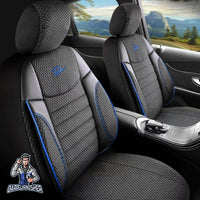 Thumbnail for Mercedes 190 Seat Covers Elegant Design Dark Blue 5 Seats + Headrests (Full Set) Leather & Woven Fabric