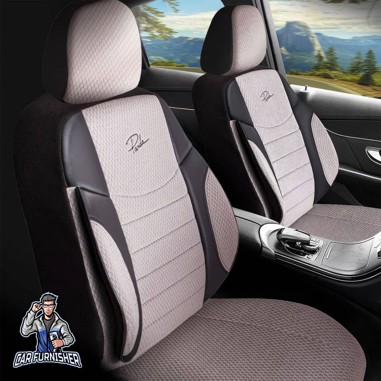 Mitsubishi Outlander Seat Covers Elegant Design Beige 5 Seats + Headrests (Full Set) Leather & Woven Fabric