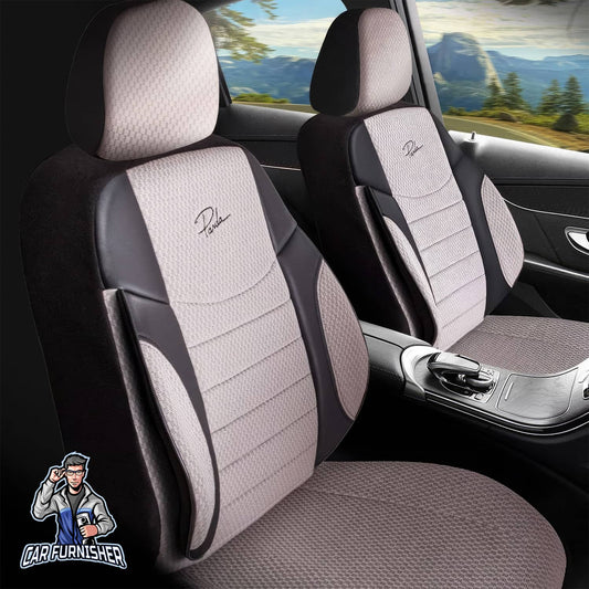 Mercedes 190 Seat Covers Elegant Design Beige 5 Seats + Headrests (Full Set) Leather & Woven Fabric