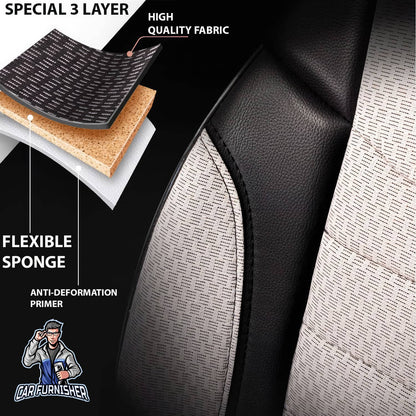 Car Seat Cover Set - Elegant Design Beige 5 Seats + Headrests (Full Set) Leather & Woven Fabric