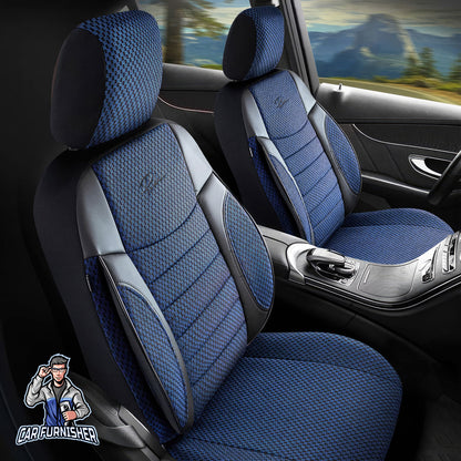 Car Seat Cover Set - Elegant Design Blue 5 Seats + Headrests (Full Set) Leather & Woven Fabric