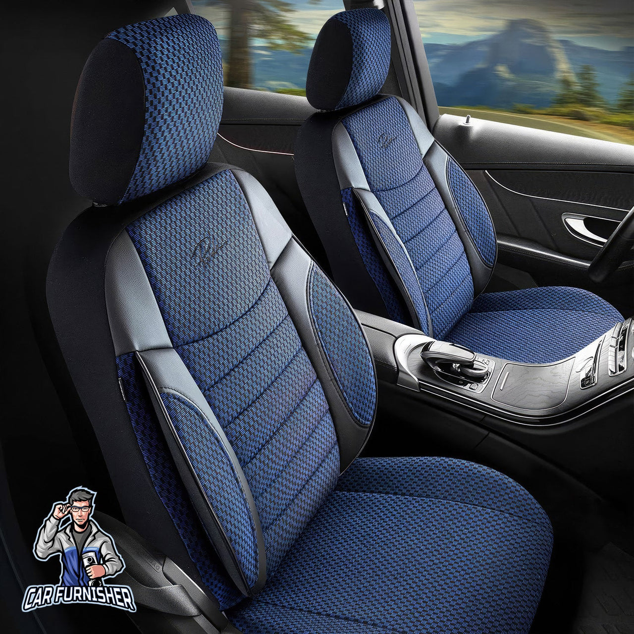 Audi Q2 Seat Covers Elegant Design Blue 5 Seats + Headrests (Full Set) Leather & Woven Fabric