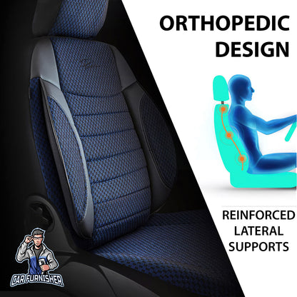 Car Seat Cover Set - Elegant Design Blue 5 Seats + Headrests (Full Set) Leather & Woven Fabric