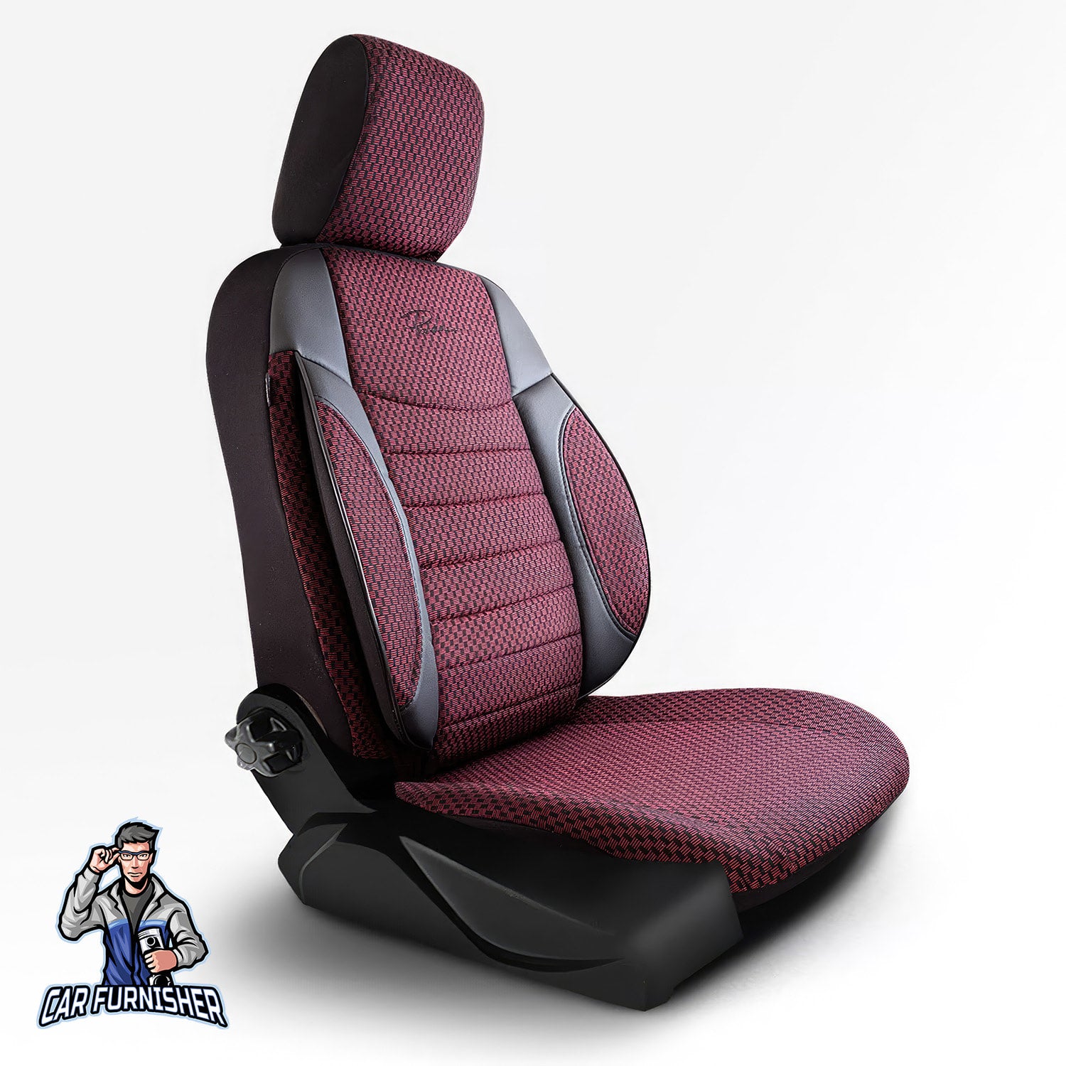 Car Seat Cover Set - Elegant Design Burgundy 5 Seats + Headrests (Full Set) Leather & Woven Fabric