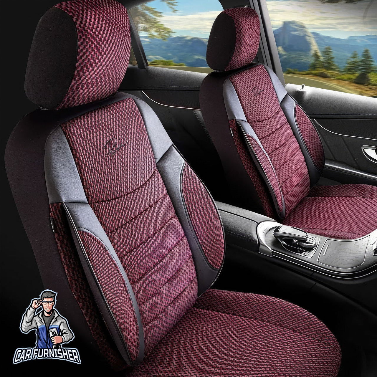 Audi Q2 Seat Covers Elegant Design Burgundy 5 Seats + Headrests (Full Set) Leather & Woven Fabric