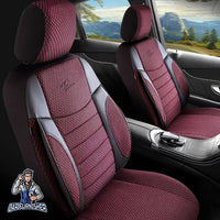 Thumbnail for Car Seat Cover Set - Elegant Design Burgundy 5 Seats + Headrests (Full Set) Leather & Woven Fabric