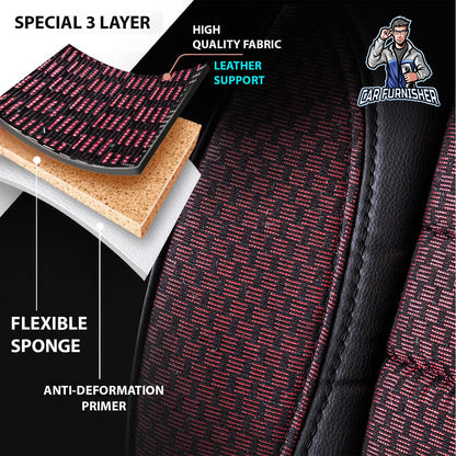 Car Seat Cover Set - Elegant Design Burgundy 5 Seats + Headrests (Full Set) Leather & Woven Fabric