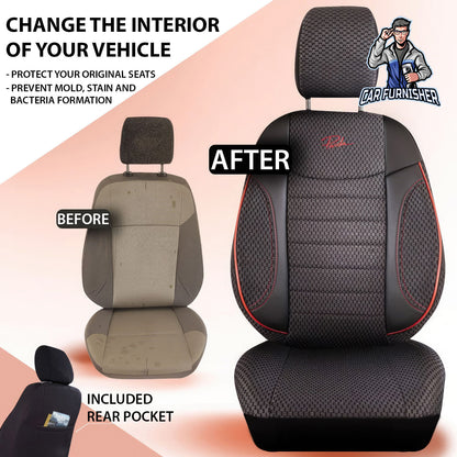 Car Seat Cover Set - Elegant Design Dark Red 5 Seats + Headrests (Full Set) Leather & Woven Fabric